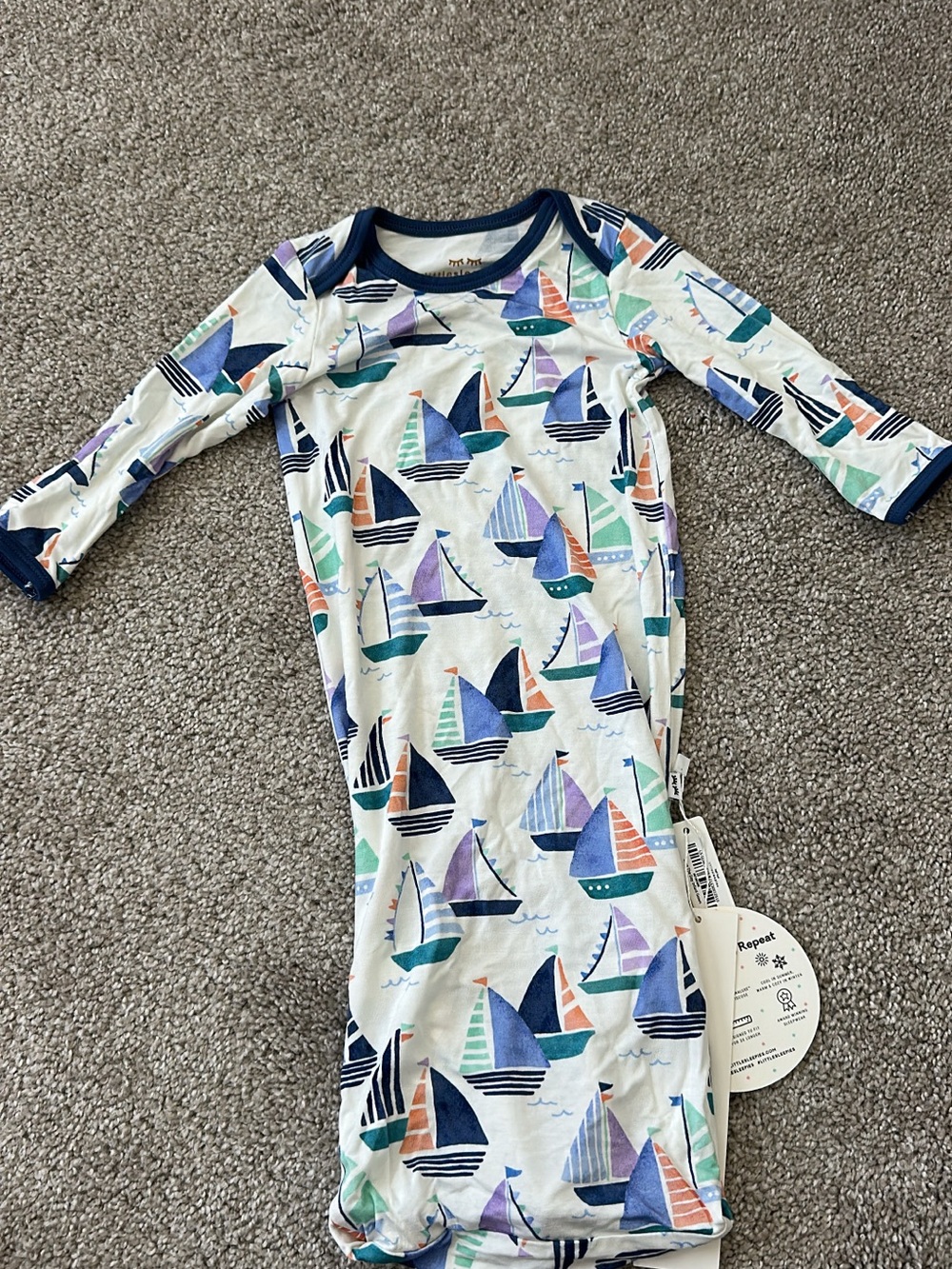 Kids Sailboat Sleep Gown - White with Multi-Color Boats